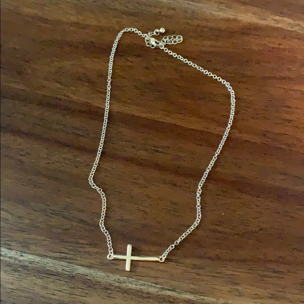Gold side cross necklace